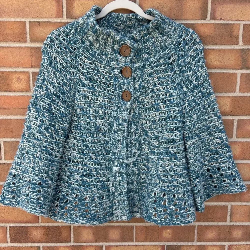 Free People Cardigan 3 Button Sweater Blue Chunky Knit Wool Blend Womens Small